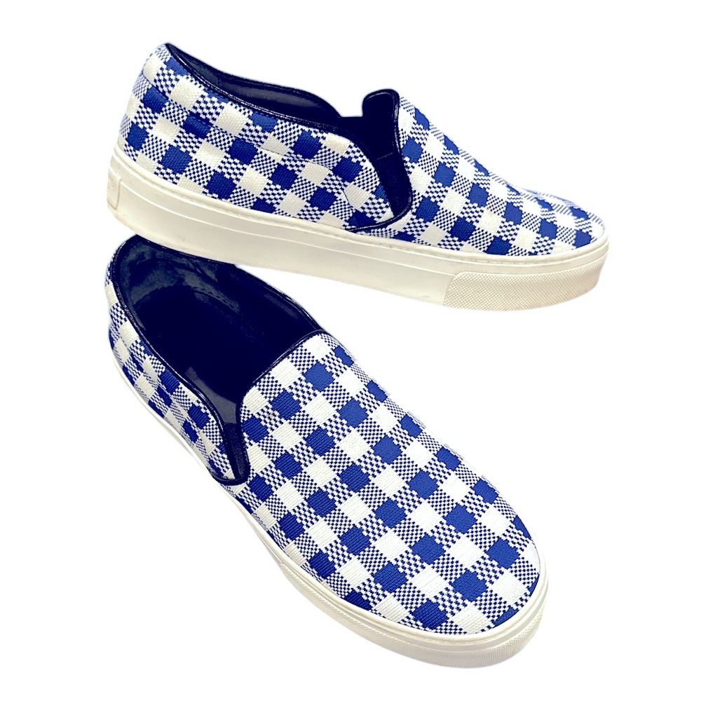 CELINE SLIPON COBALT SUMMER CASUAL GINGHAM CHECK LUXURY DESIGNER SNEAKERS